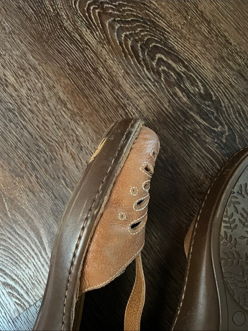 Women's Tan Leather Cutout Ankle-Strap Flats - Picture 6 of 8